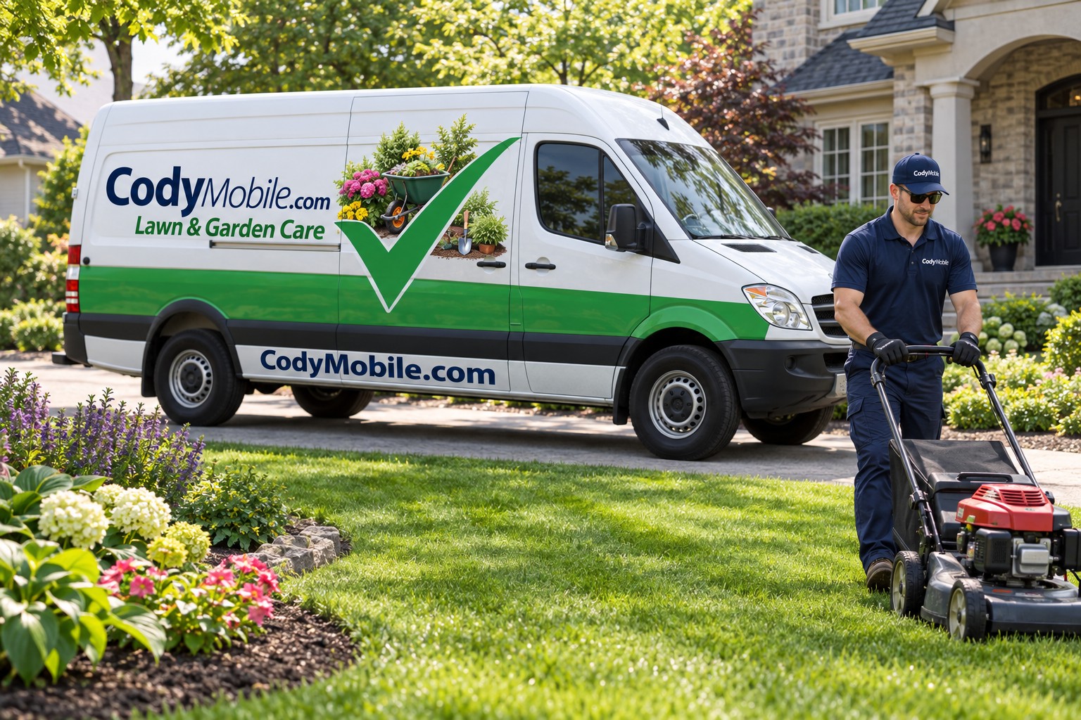 Cody Mobile Lawn & garden care van and service in action
